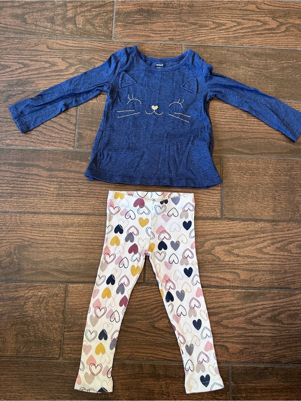 Carter's Navy Cat Face Top with Multi-Heart Leggings Pajama Set